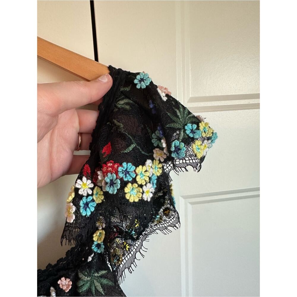 Alice + Olivia Stacey Bendet Black Floral Embroidered Lace Maxi Dress Size 12 - Picture 11 of 16